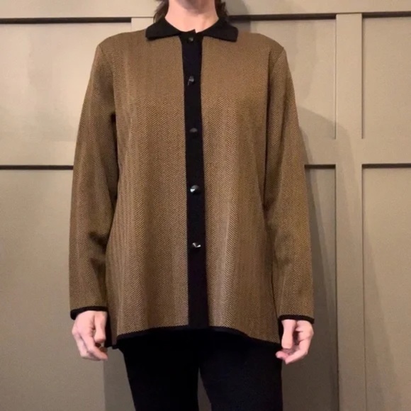 Exclusively Misook Herringbone Button Front Jacket Brown & Black Size Medium - Picture 12 of 12